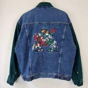 Vintage 90's Looney Tunes ACME Bugs Bunny Football Lined Denim Jacket - Large